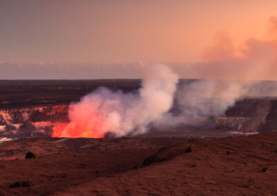 Kilauea Caldera glowing red.